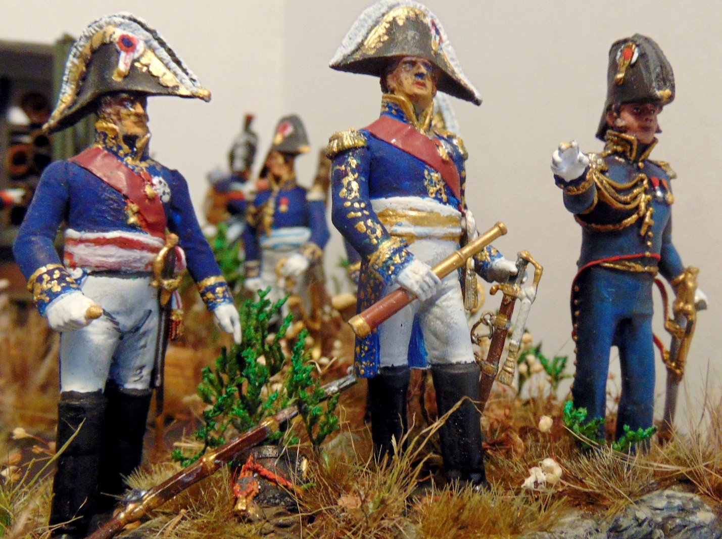 Napoleon sizes up the battlefield with his officers.
